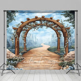 Aperturee - Aperturee Blue Sky Mountain Spring Floral Arch Photo Backdrop